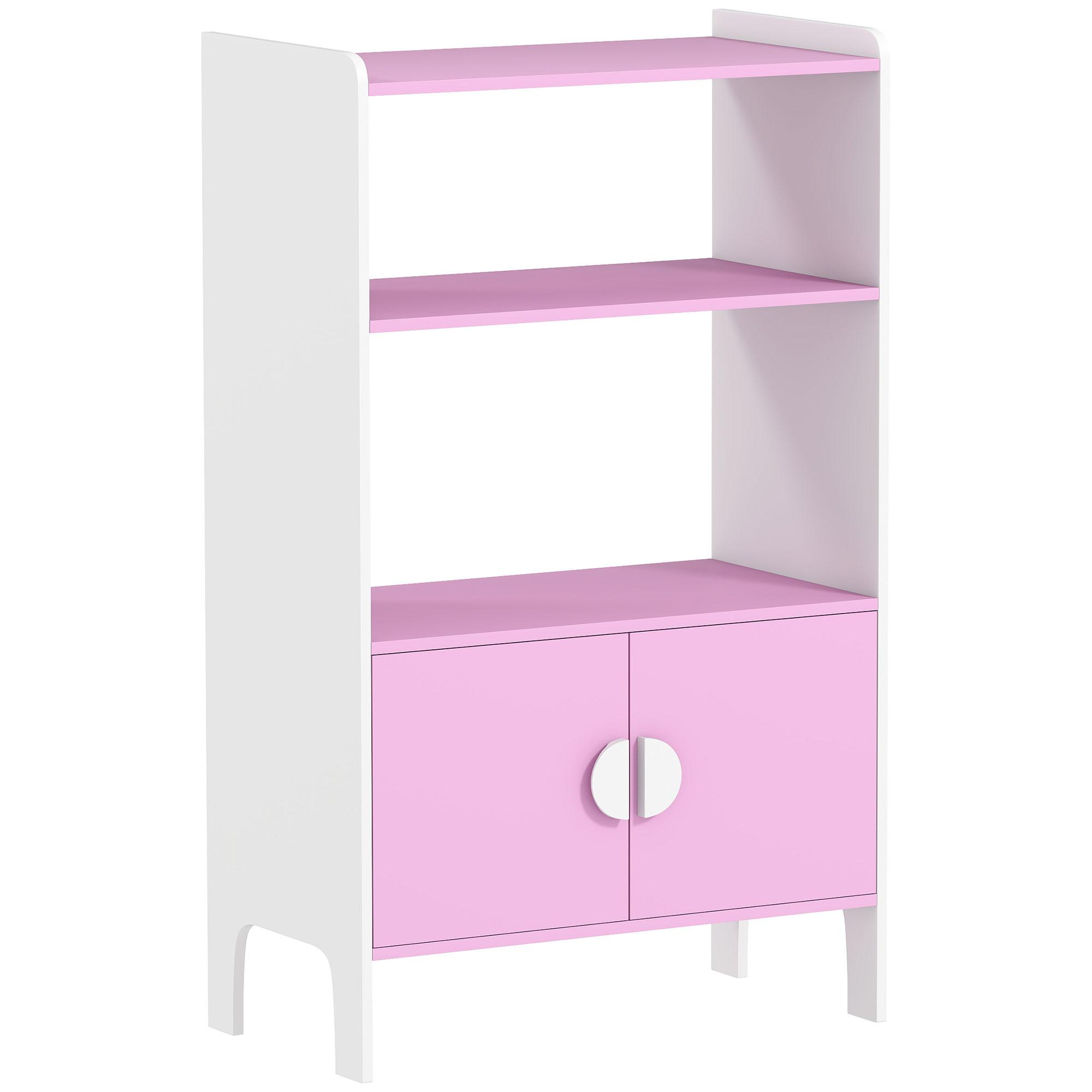 BÜCHERREGAL Kinderregal mit 2 Ablagen und 2 Schranktüren - Rosa/Weiß, Holzwerkstoff (35/100/60cm) - AIYAPLAY