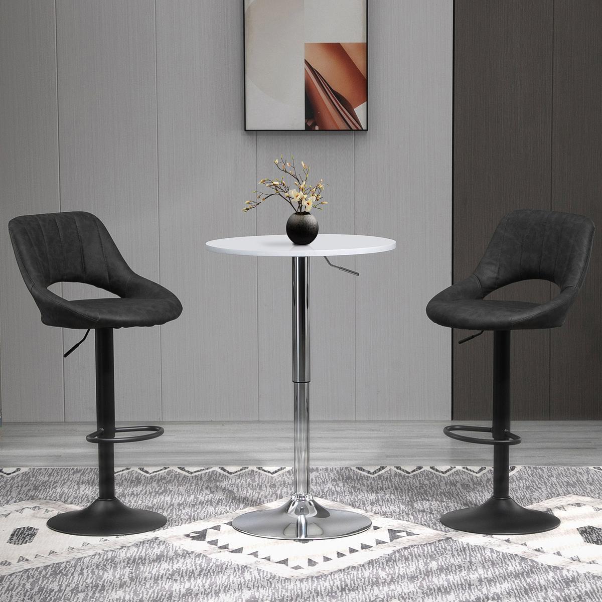 BARHOCKER-SET, 2 Hocker, Küchenhocker, Lederoptik, drehbar mit Fußstütze - Grau, Kunststoff (47/109/52cm) - HOMCOM