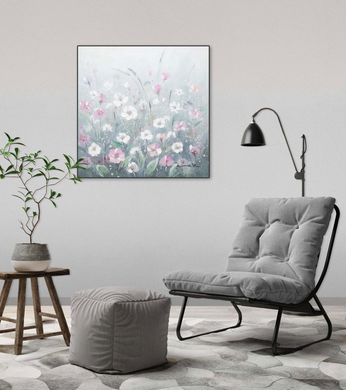 ACRYLBILD HANDGEMALT 60/60 cm - Weiß/Grau, Holz/Textil (60/60cm) - KUNSTLOFT
