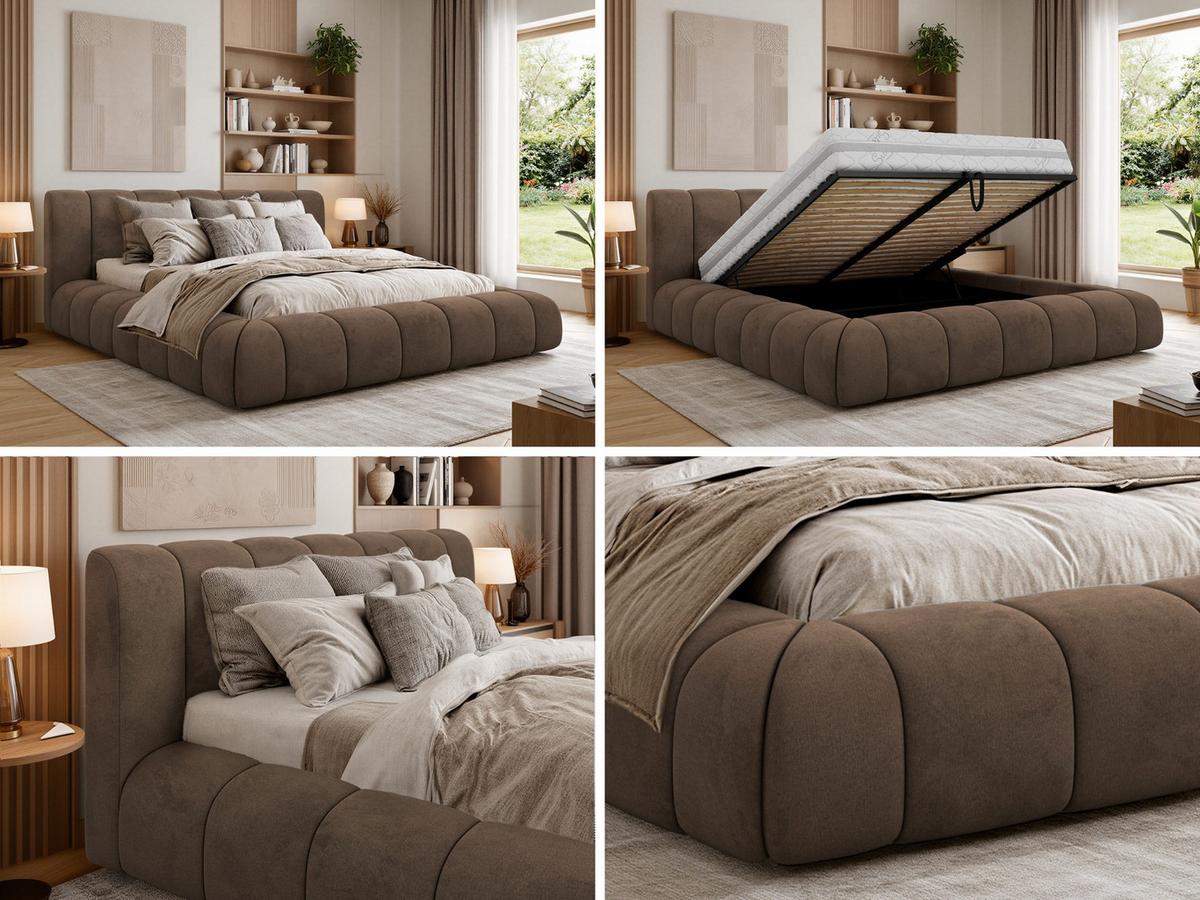 POLSTERBETT NUBEA CLASSIC 140/200 - Braun Velvet - Pocket-Matratze - Braun, Textil (140/200cm) - MKS