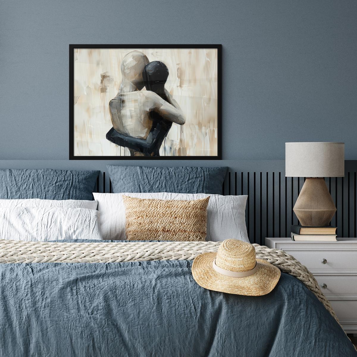 POSTER MIT RAHMENGERAHMTES BILD Abstrakt - Liebe - Schwarz und weiß - Modern 80x60 cm - Schwarz, Papier (80/60cm) - MuchoWow
