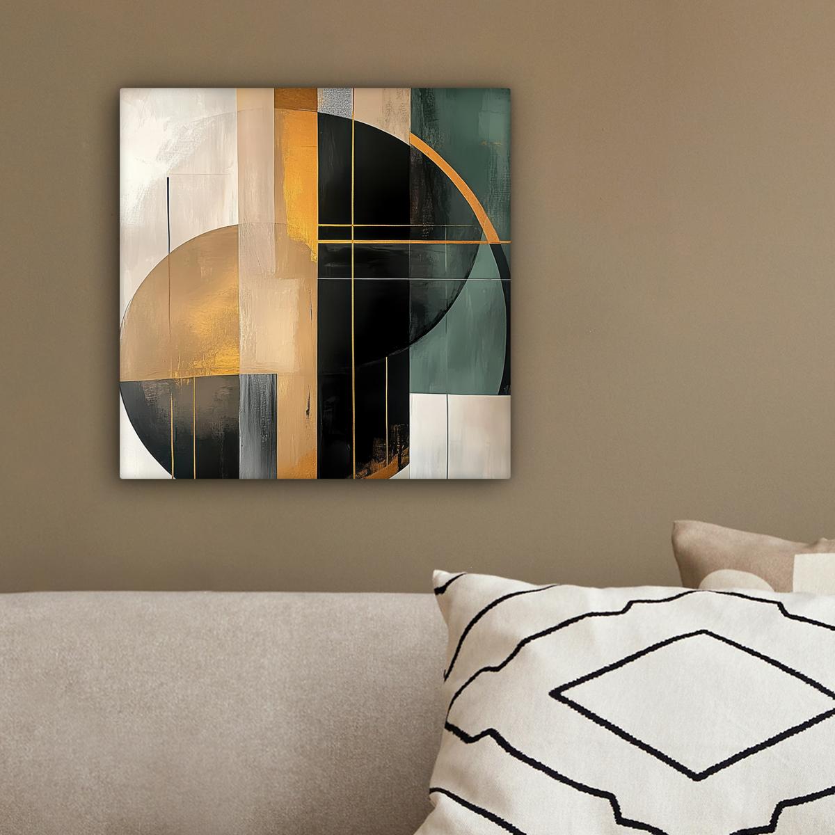 LEINWANDBILD Abstrakt - Gold - Bronze - Grün - Formen - Modern Deko Wohnzimmer 20x20 cm - Multicolor, Textil (20/20cm) - MuchoWow