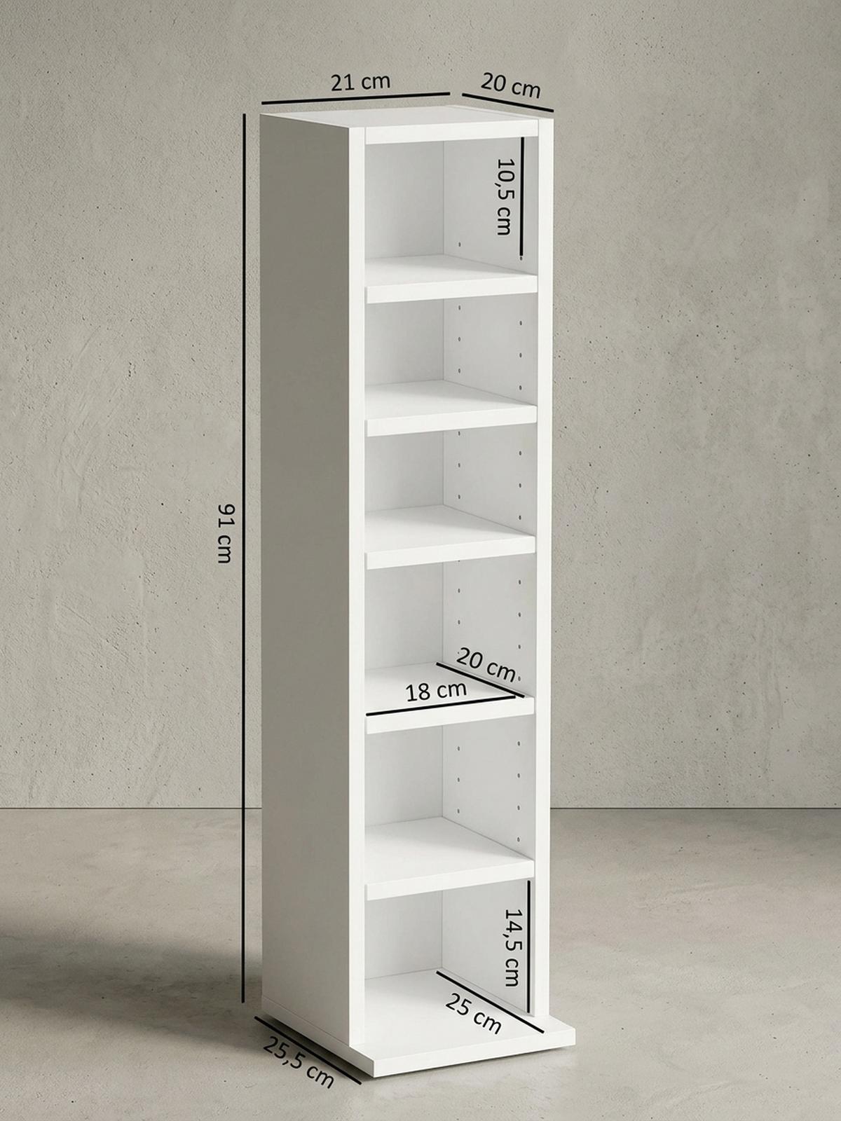 WANDREGAL – 6 Fächer, weiß, schmal, freistehend, 21x91x25,5 cm - Weiß, Holz (21/91/20cm) - KADIMA DESIGN