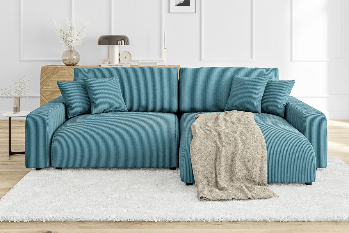 ECKSOFA Emma Türkis Cord - Ottomane rechts - Türkis, Textil (234/170cm) - S-Style Möbel