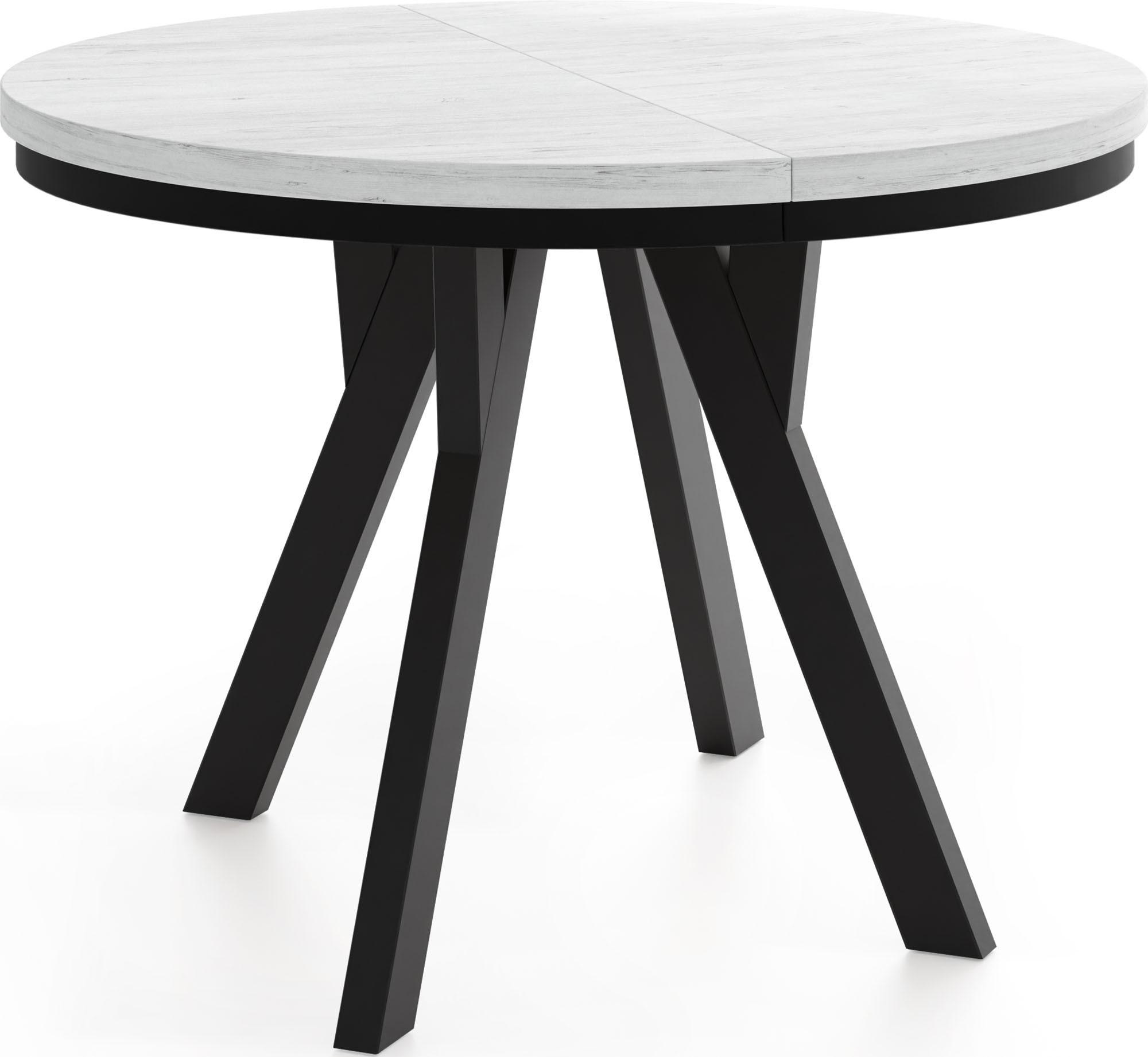 ESSTISCH Strato Black runder ausziehbarer, Kiefer weiß 80-160/80/77 cm - Schwarz/Weiß, Holz/Holzwerkstoff (80/160/77cm) - WFL GROUP