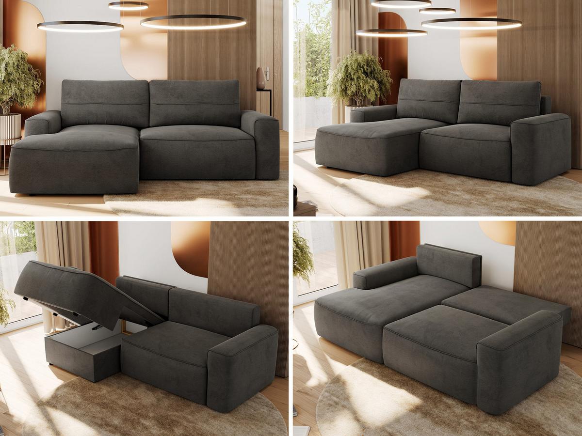 ECKSOFA BELLUNO L Dunkelgrau Velvet - Links - Dunkelgrau/Schwarz, Textil (144/233cm) - MKS