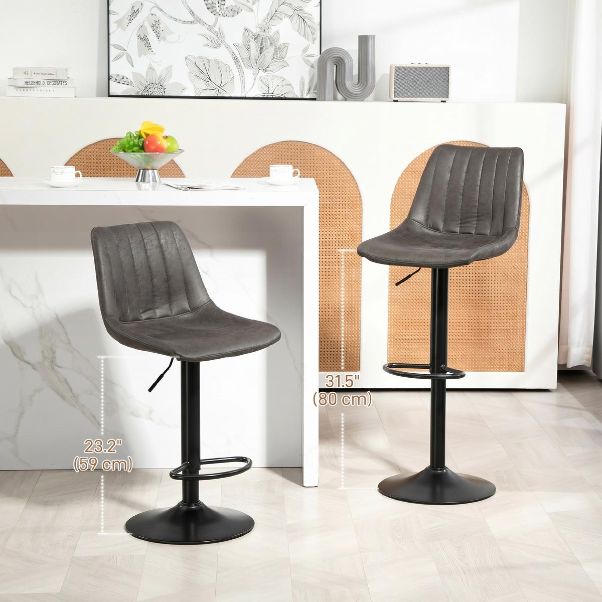 BARHOCKER 2er Set Mikrofasertuch Dunkelgrau - Dunkelgrau/Schwarz, Textil/Metall (43/110/46.5cm) - HOMCOM
