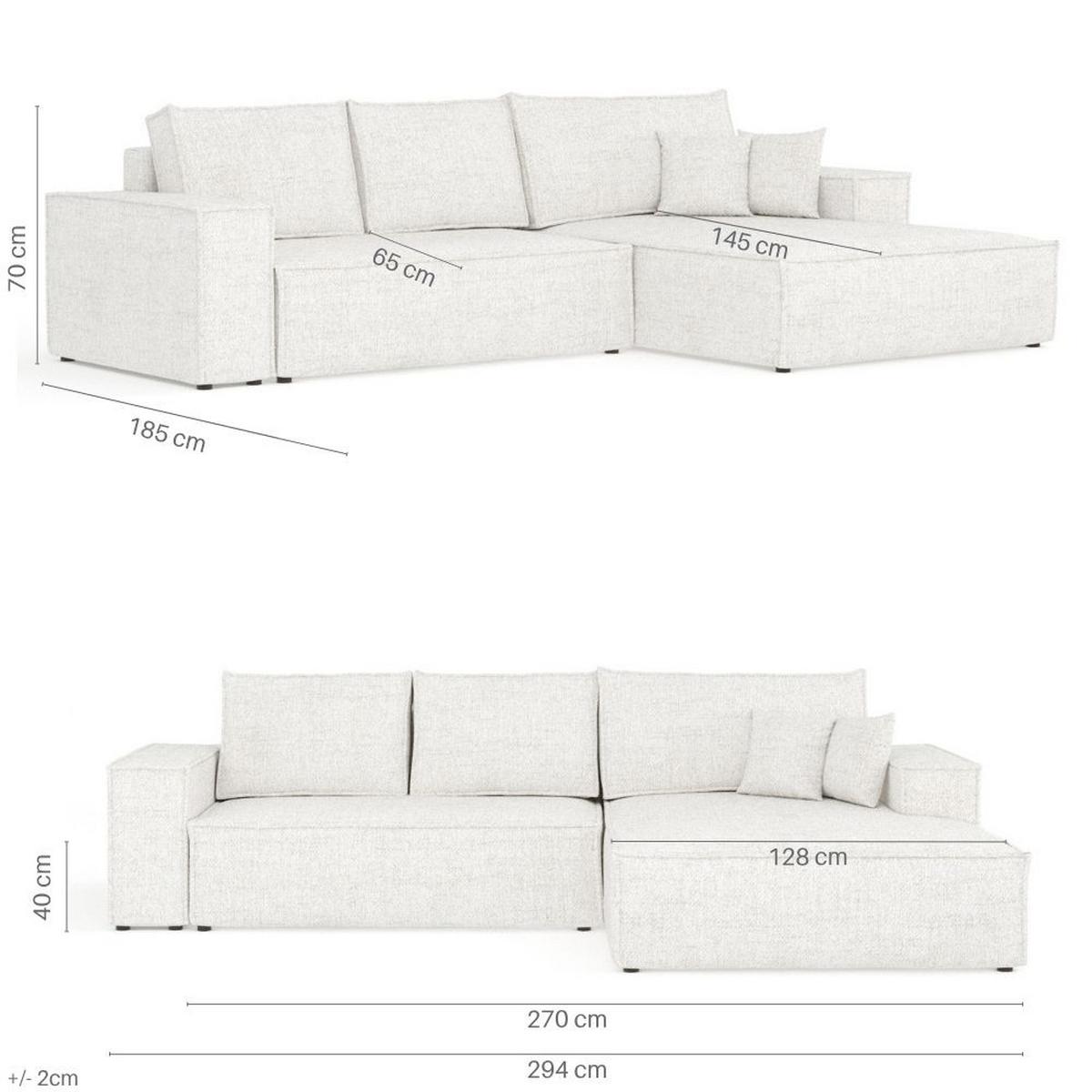 ECKSOFA TAURI mit Schlaffunktion Hellbeige im Neve Stoff - Sandfarben/Schwarz, Holz/Holzwerkstoff (294/185cm) - AltaBeds