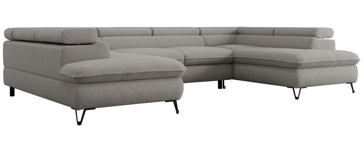 WOHNLANDSCHAFT PETER U Boucle Hellgrau - Hellgrau/Schwarz, Textil/Metall (346/76/208cm) - MKS