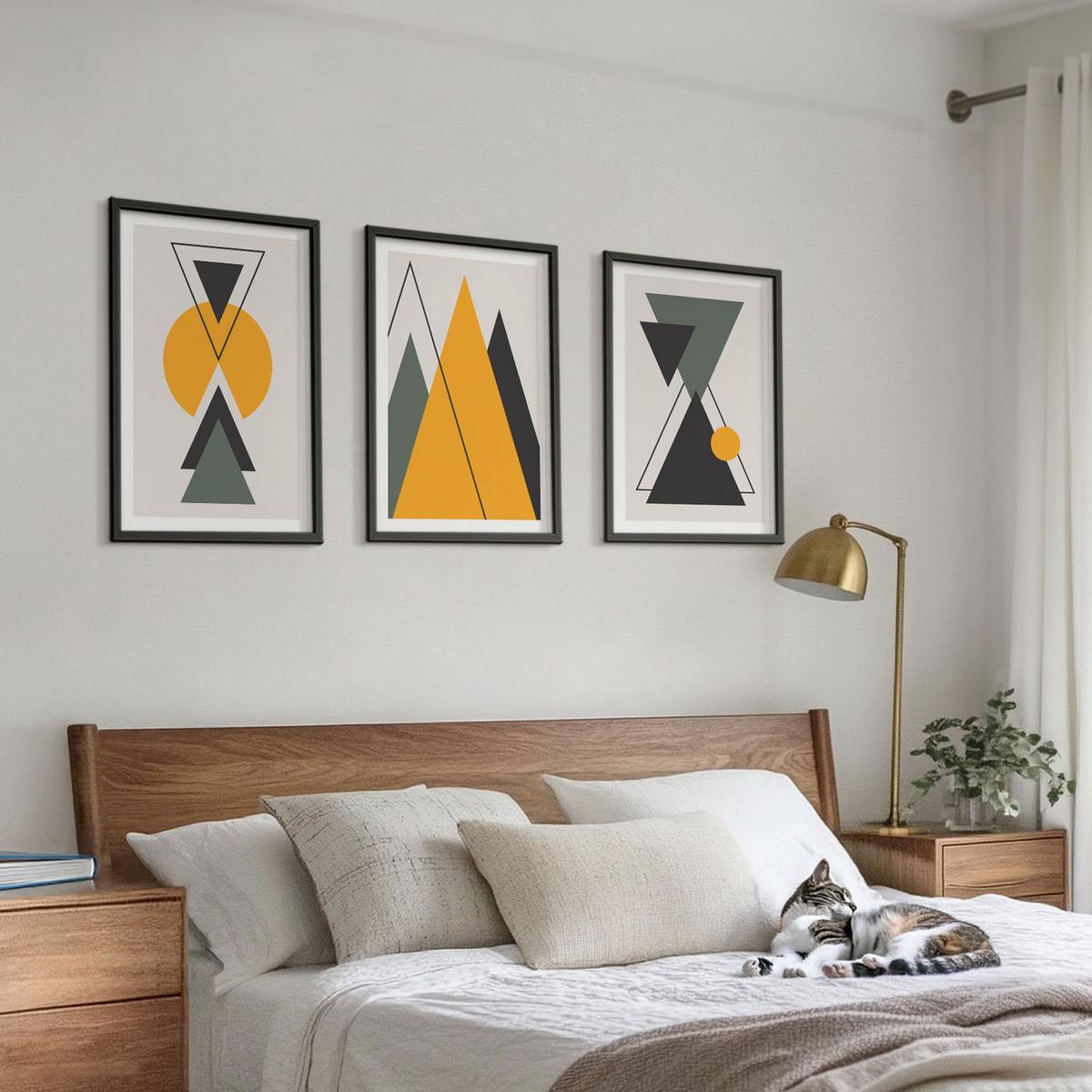 BILDER SET 3er Set - 40x60 cm Schwarzer Rahmen - Abstrakte geometrische Formen - Schwarz, Kunststoff (40/60cm) - TULUP