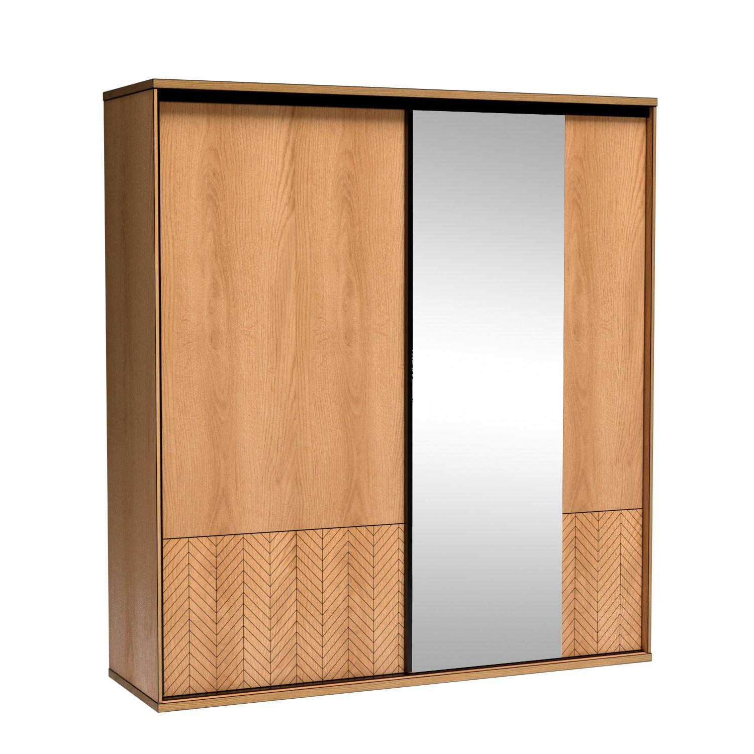 SCHWEBETÜRENSCHRANK CARINI 199/216/60,2 cm 2-türig mit Spiegel Eichefarben - Eichefarben, Holzwerkstoff (199/216/60.2cm) - MASSENO