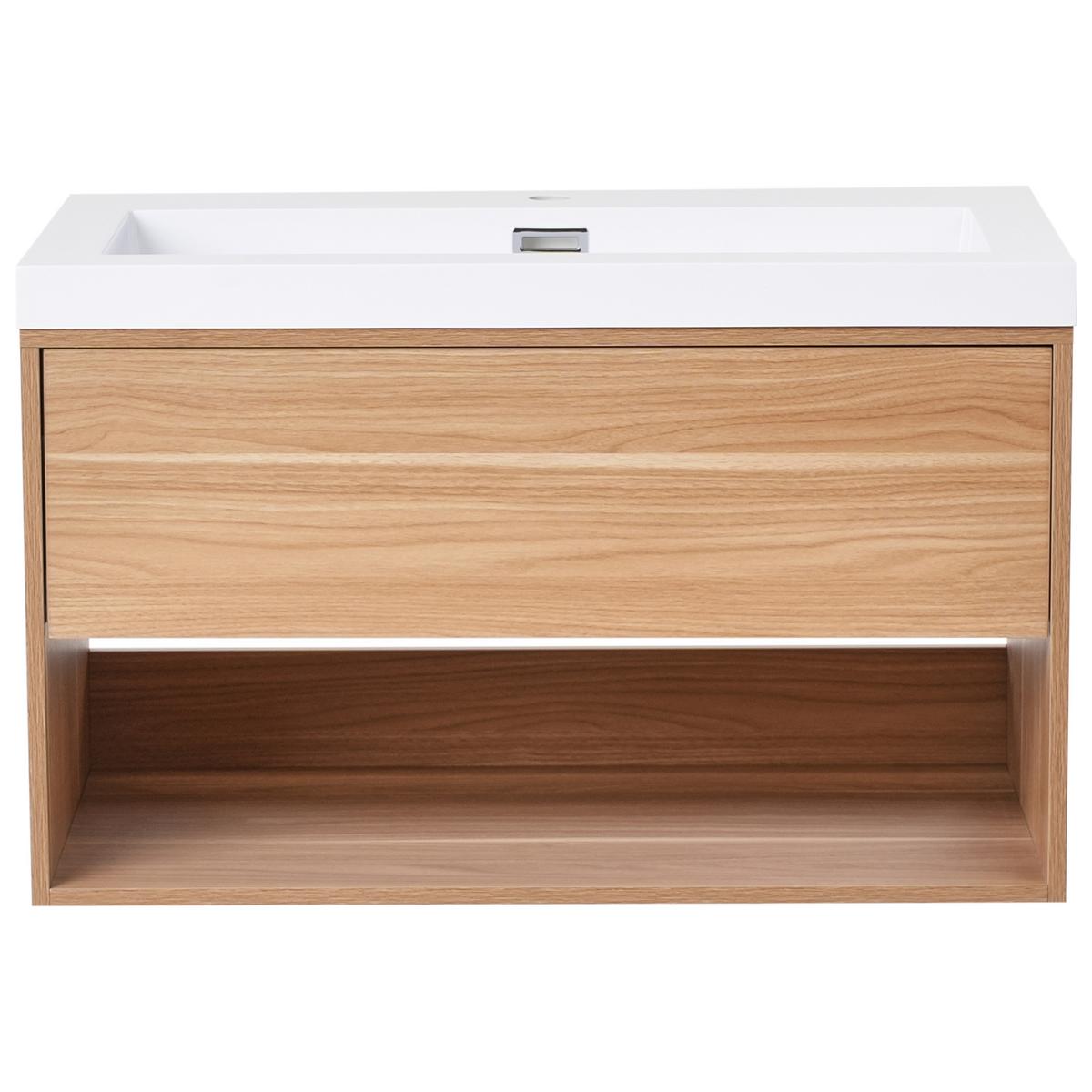 WASCHBECKENUNTERSCHRANK wandmontiertk mit Waschbecken Hellbraun Berbice - Hellbraun, Holzwerkstoff (80/45/92cm) - Beliani