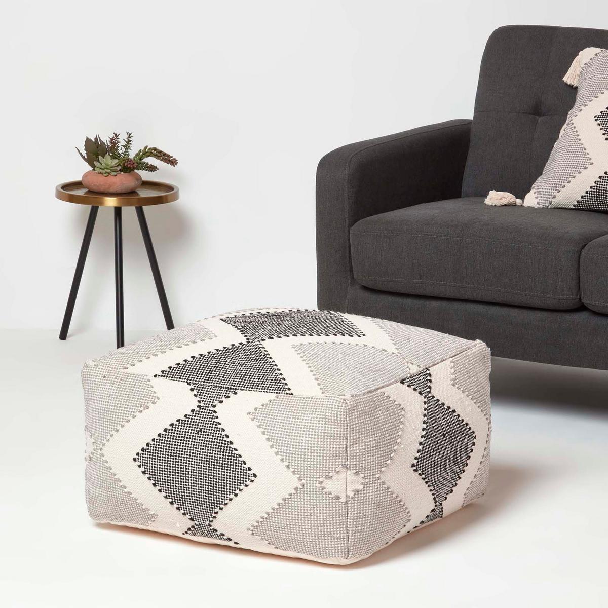 SITZPOUF Malmö grau gemustert, 55/55/30 cm - Grau, Textil (55/30/55cm) - Homescapes