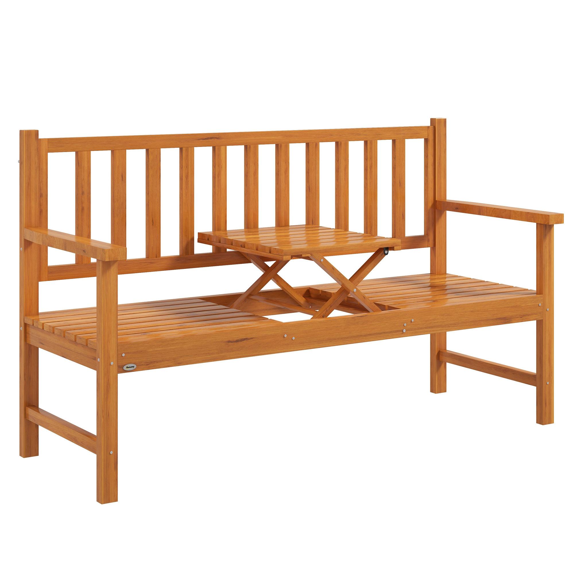 GARTENBANK 3-Sitzer, Sitzbank mit Tisch, Parkbank mit Armlehne Hellbraun - Braun, Holz (56/91/153cm) - Outsunny