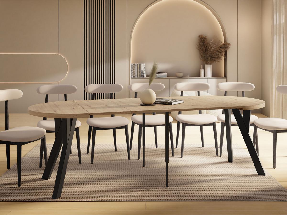 ESSTISCH Vero rund ausziehbar verlängerbar, Eiche Artisan Hellbraun 100-300/100/77 cm - Schwarz/Eiche Artisan, Holz/Holzwerkstoff (100/300/77cm) - WFL GROUP