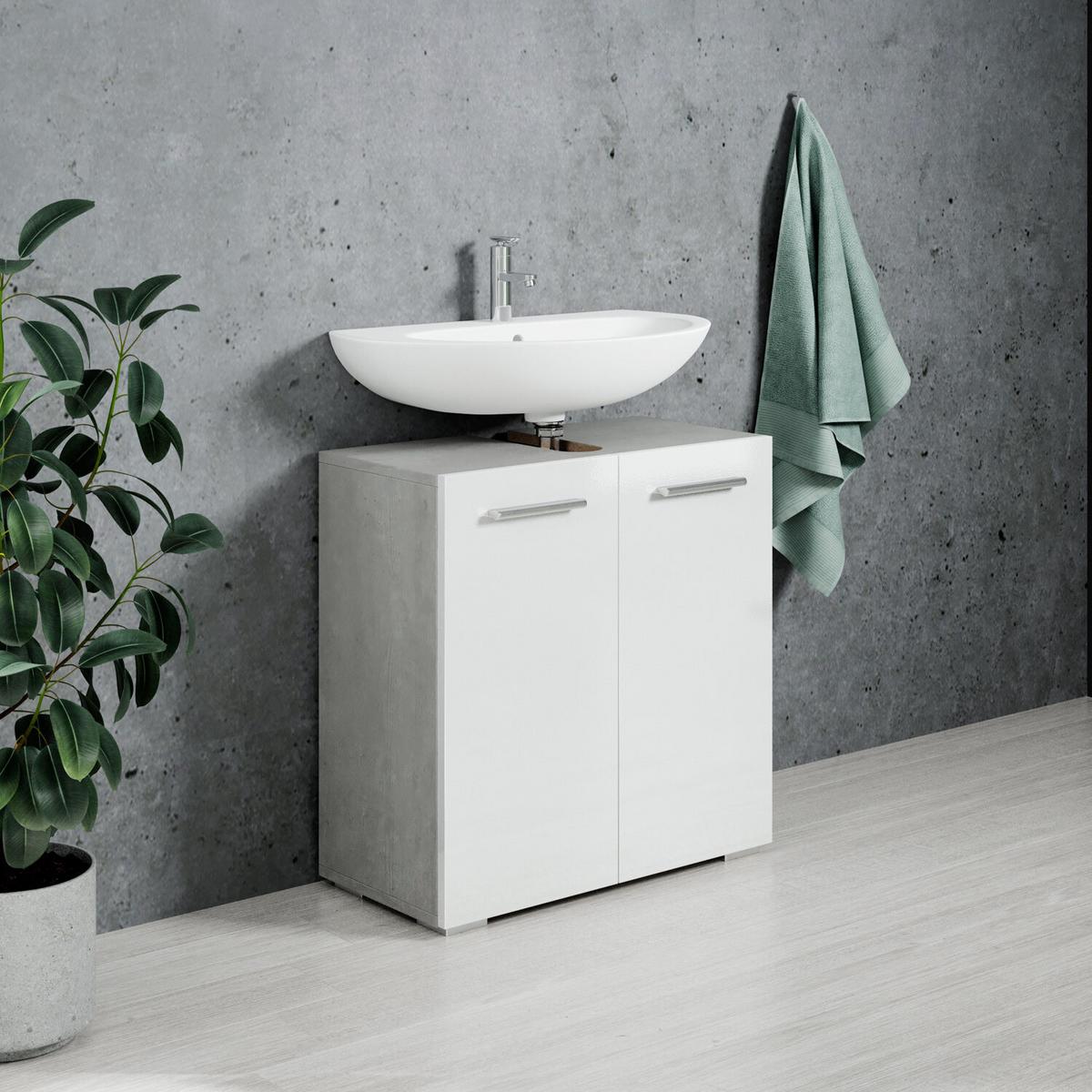 WASCHBECKENUNTERSCHRANK Jupiter 2 Türen Grau mit Weiß - 60 x 30 x 60 cm - Weiß/Grau, Holz (60/60/30cm) - Badplaats