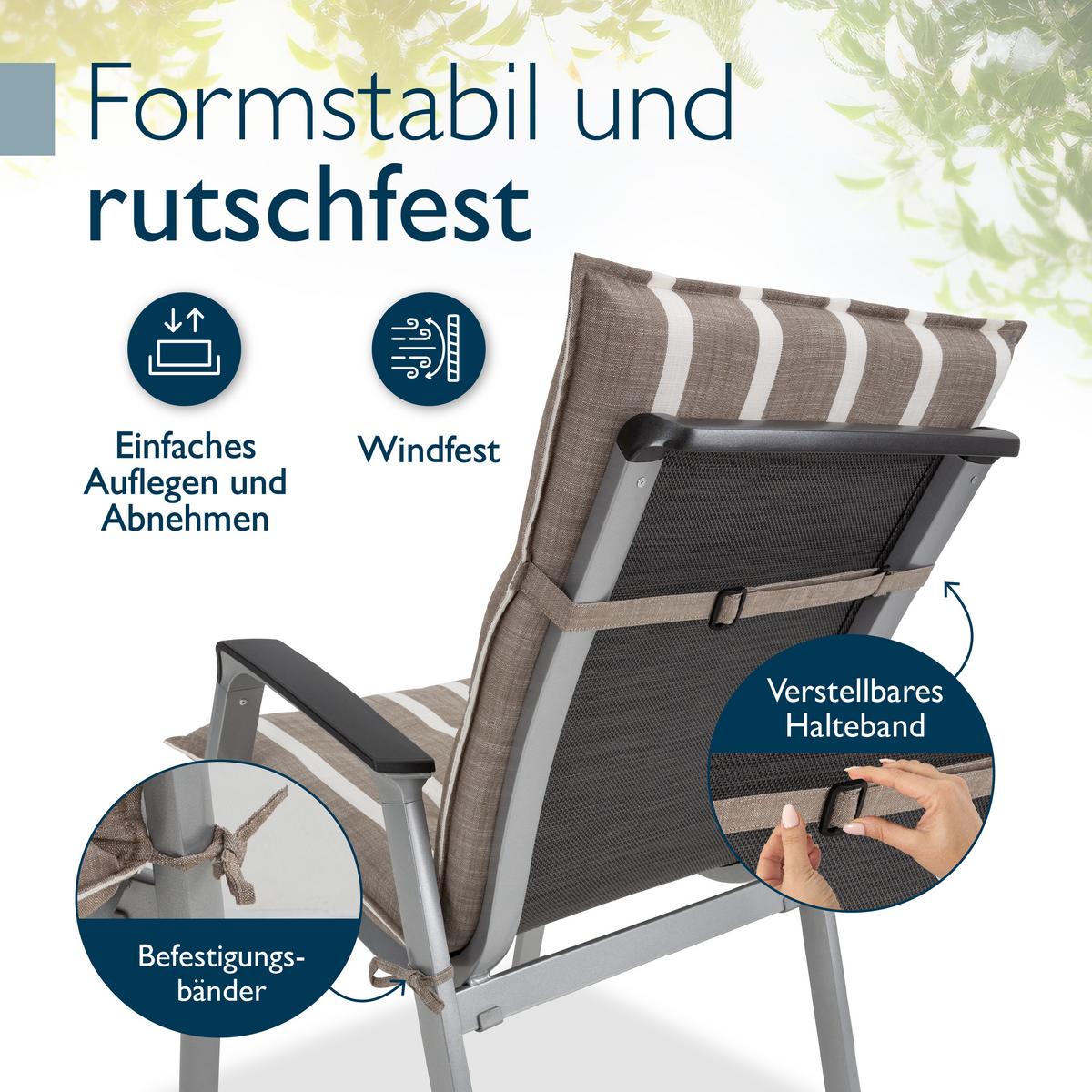 NIEDERLEHNERAUFLAGE Sun-NL 105/50/8cm Beige-Weiß-Gestreift - Multicolor, Textil (50/8/105cm) - Beautissu 