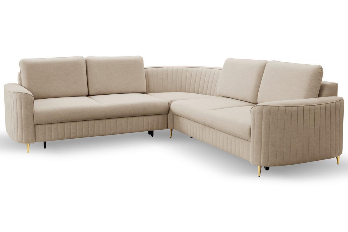 ECKSOFA VELA R-S Beige Velours-Stoff mit Schlaffunktion - Beige, Holz (251/251cm) - MASSENO
