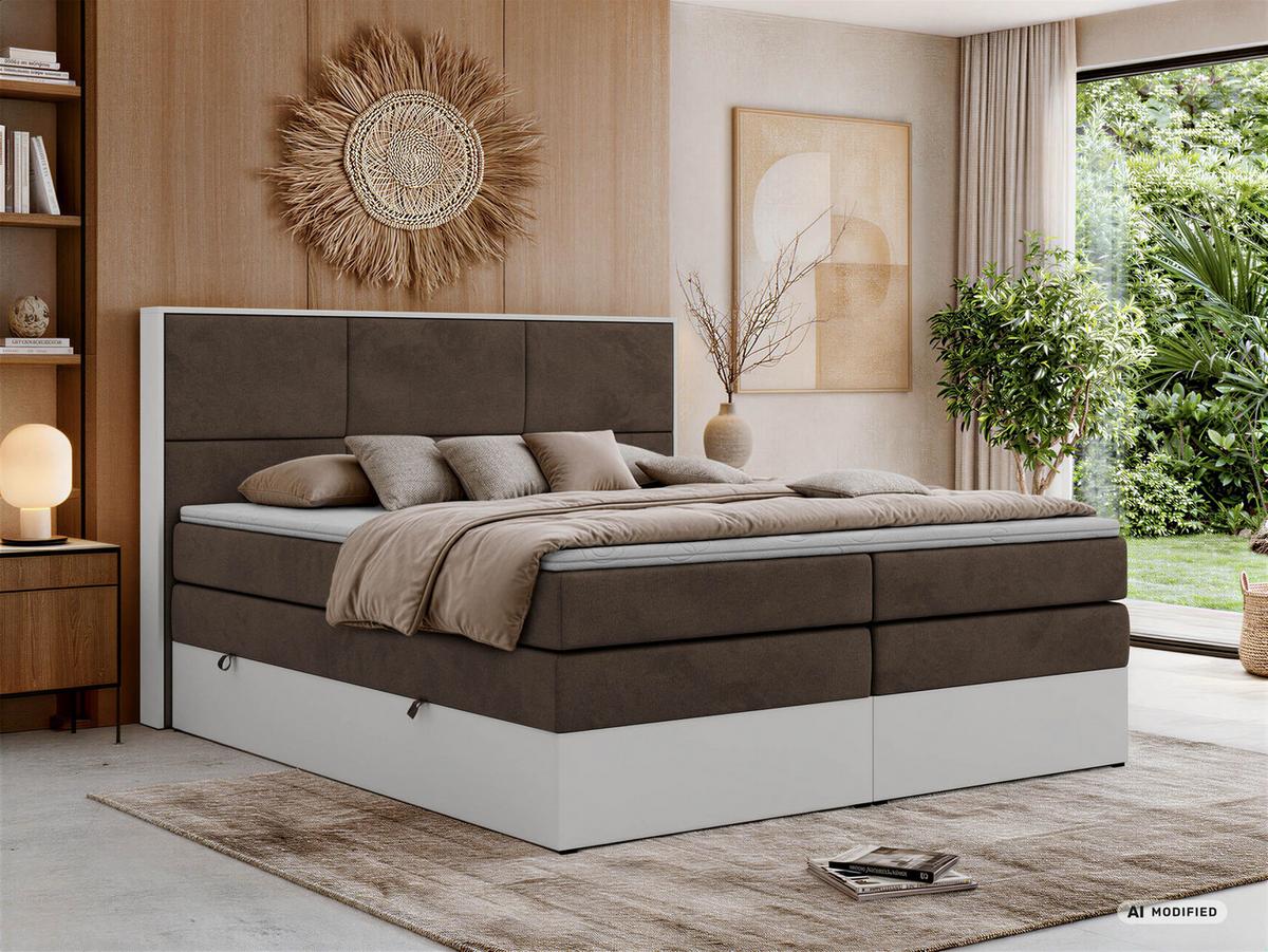 BOXSPRINGBETT DELVIT KING 200/200 - Braun Velvet - Topper Visco - H3 - Schwarz/Braun, Kunststoff/Textil (200/200cm) - MKS