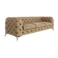 CHESTERFIELD-SOFA 3-Sitzer Laura Beige Samt - Beige/Silberfarben, Holz/Textil (243/75/100cm) - S-Style Möbel