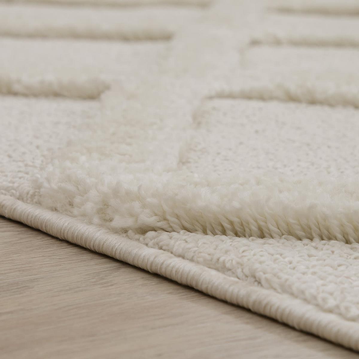 HOCHFLORTEPPICH, mit Rautenmuster, aus Polypropylen, Creme, 80 x 150 cm - Beige, Textil (150/80cm) - KADIMA DESIGN