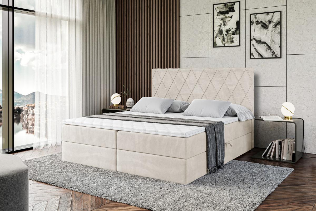 BOXBETT mit H4-Matratze und Lattenrost - LEPARO - 140x200 Ecru - Ecru, Holzwerkstoff (140/200cm) - ALTDECOR