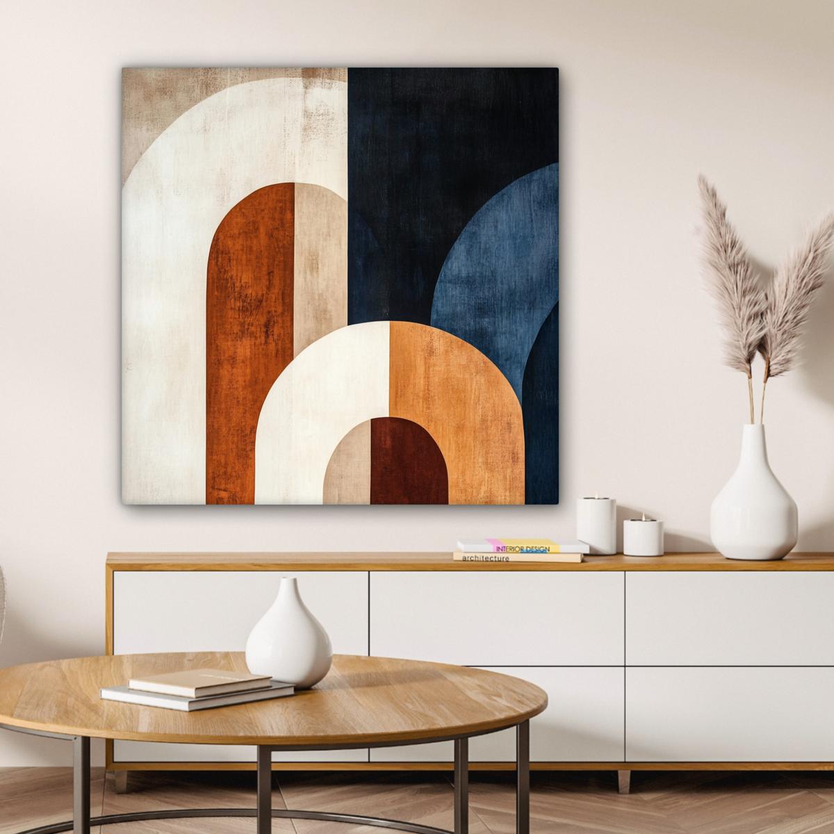 LEINWANDBILD Abstrakt - Formen - Dunkelblau Deko Groß 90x90 cm - Cognac, Textil (90/90cm) - MuchoWow