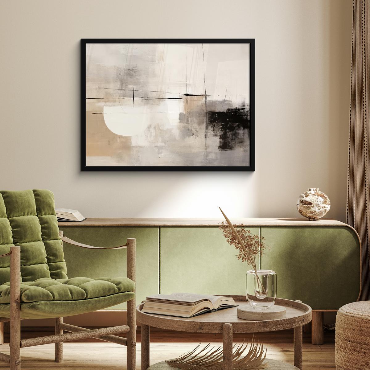 POSTER MIT RAHMENGERAHMTES BILD Abstrakt - Kunst - Grau 80x60 cm - Hellgrau, Papier (80/60cm) - MuchoWow