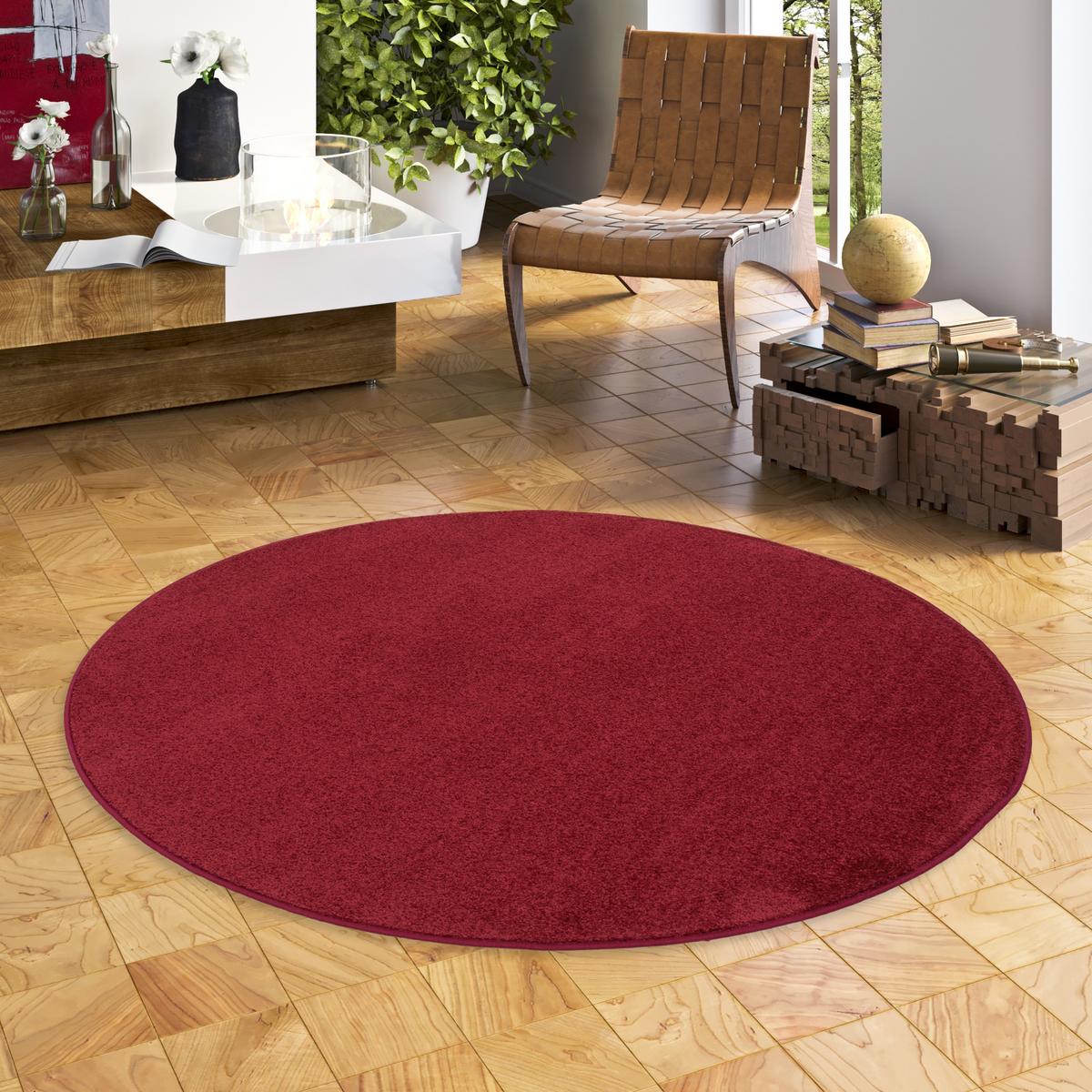 HOCHFLOR VELOURS TEPPICH MONA RUND - Weinrot, Textil (133/133cm) - Snapstyle