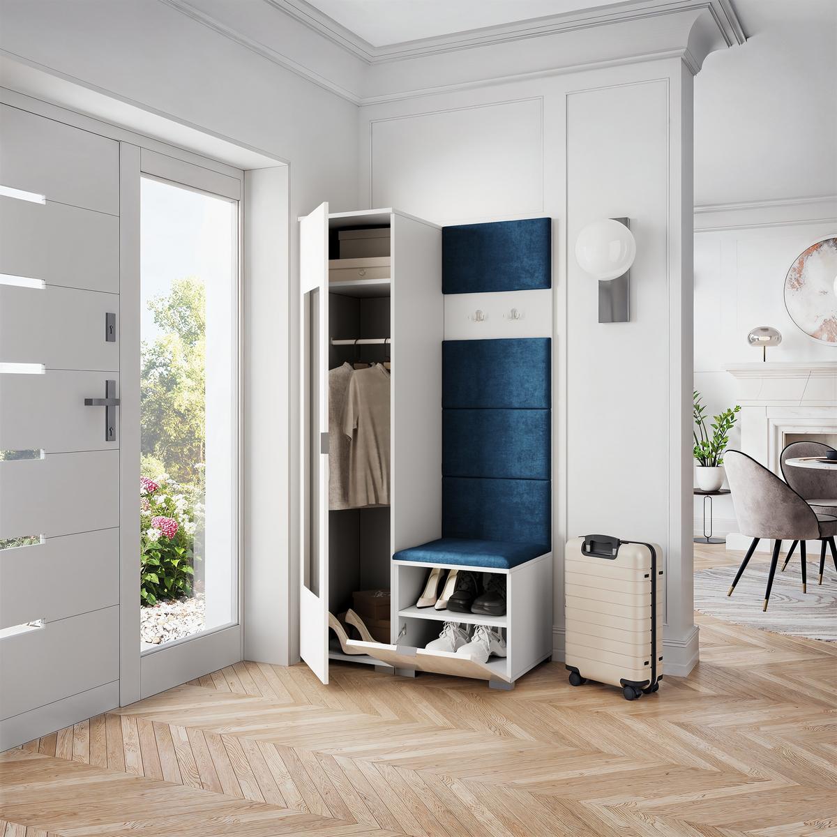 GARDEROBENSCHRANK VIRA 95/181/51 cm Modern Garderobe-Set Weiß - Blau/Weiß, Holzwerkstoff (95/181/51cm) - MASSENO
