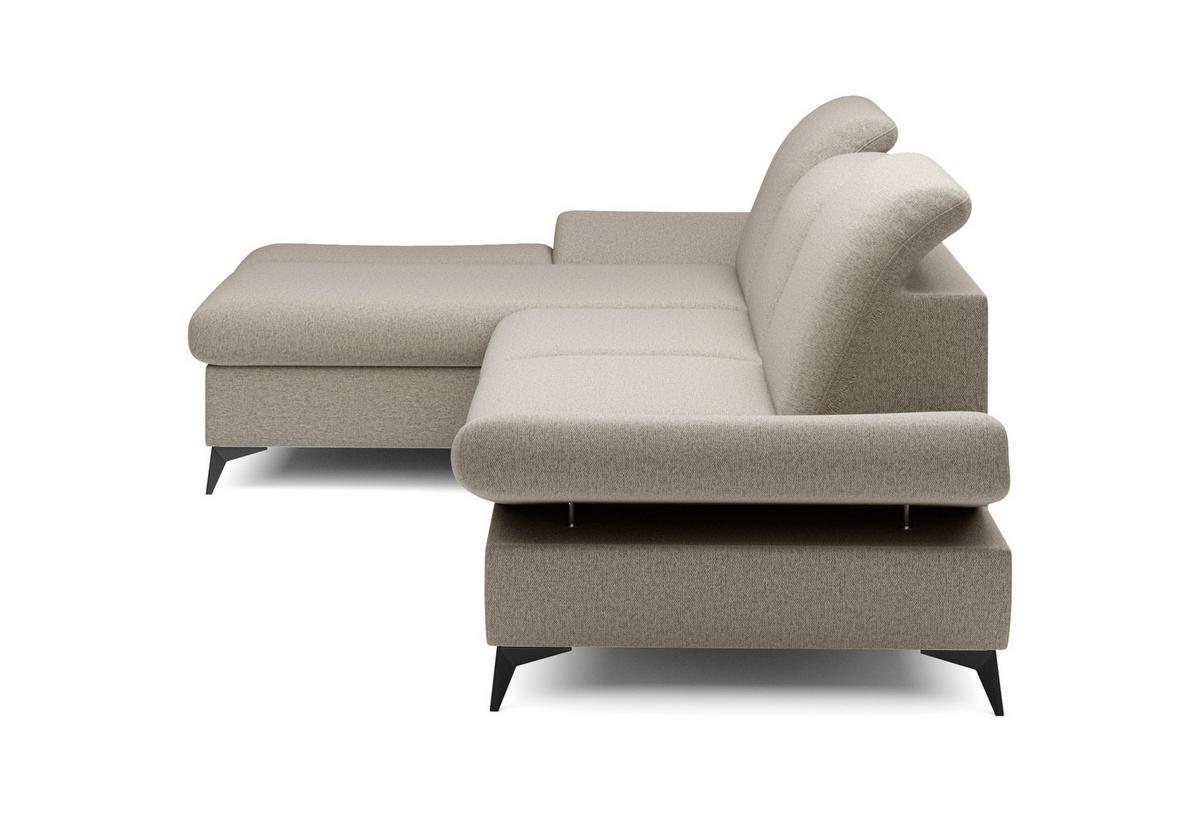 ECKSOFA FELICE L-S Beige Geflochtener Stoff mit Schlaffunktion - Beige, Holz (284/166cm) - MASSENO