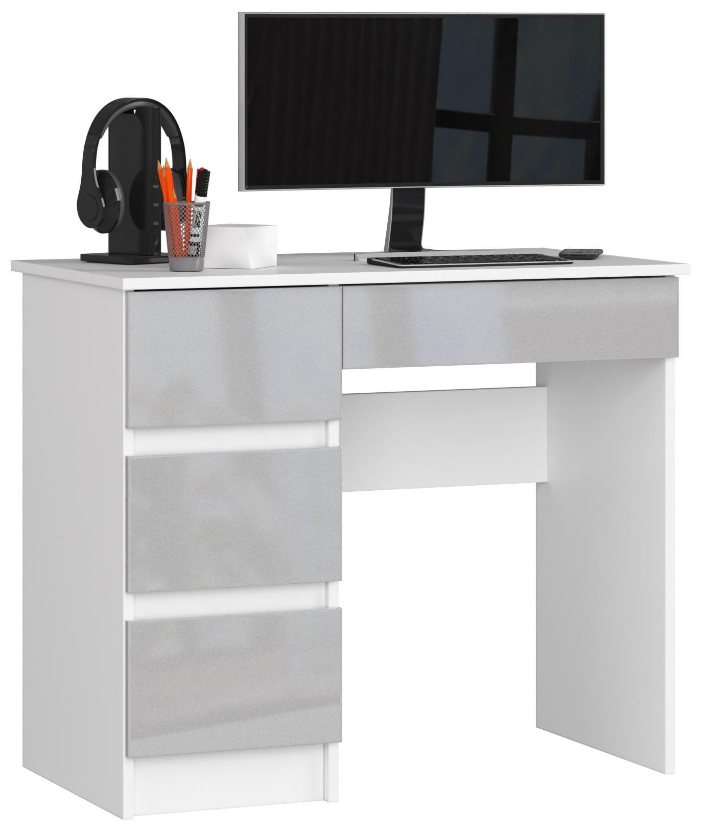 SCHREIBTISCH Weiß, Metallisch Glanz 77/90/50 - Weiß, Holzwerkstoff (124/52/77cm) - RAUMHIRSCH FURNITURE