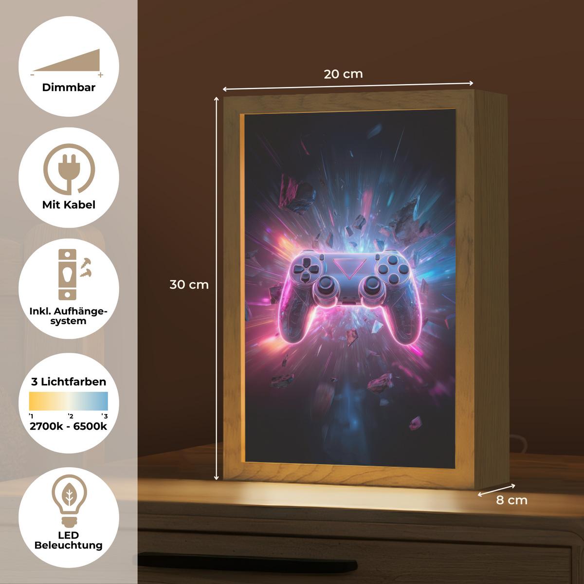 NACHTTISCHLAMPE Controller - Neon - Explosion - Abstrakt 20x30 cm - Violett, Holzwerkstoff (8/20/30cm) - OnlyWow