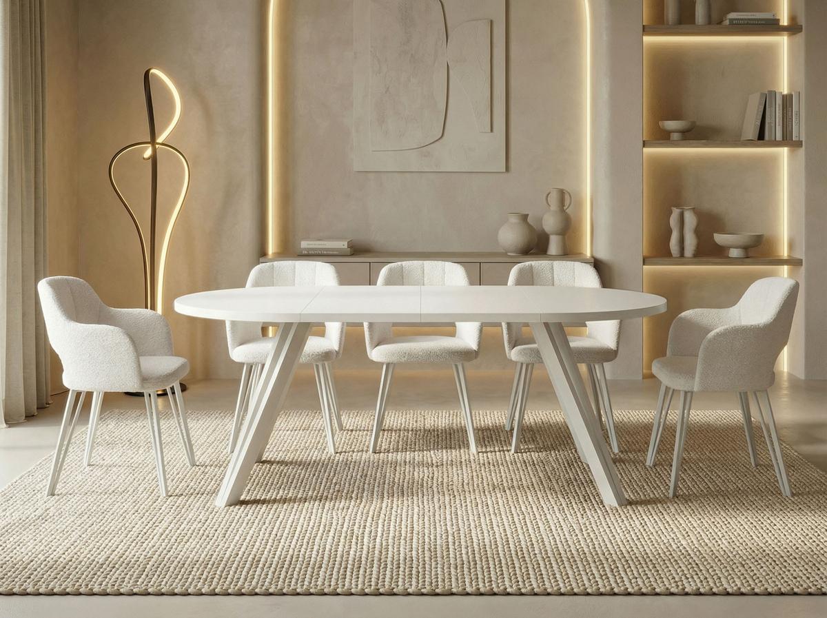 ESSTISCH Ravero runder ausziehbarer, Weiß 100-180/100/77 cm - Weiß, Holz/Holzwerkstoff (100/180/76.5cm) - WFL GROUP