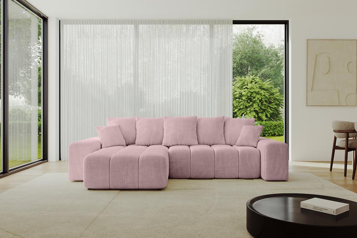 ECKSOFA Ottomane links ENIL-L 297x189x68 Rosa Cord - Rosa, Holzwerkstoff/Kunststoff (297/189cm) - ALTDECOR