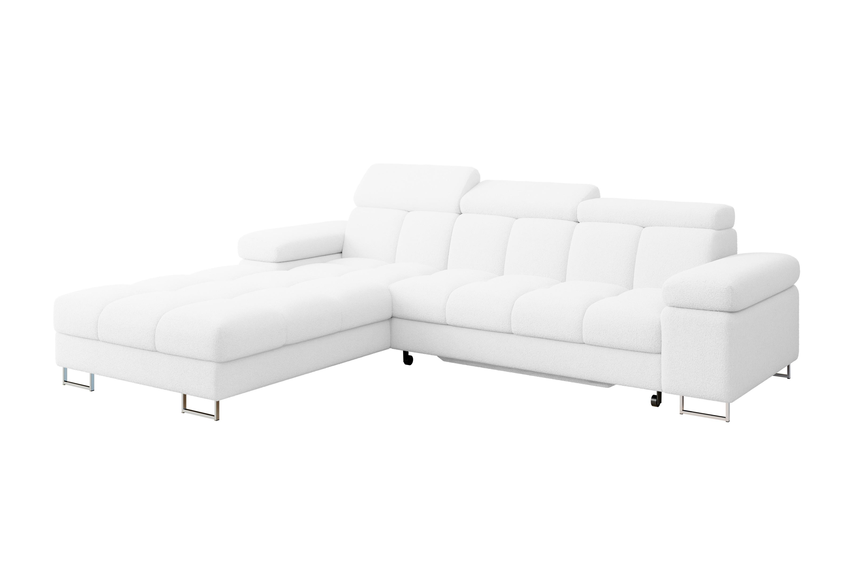 ECKSOFA mit Schlaffunktion Ottomane Links 271x203x79 Weiß Bouclé - Weiß, Holzwerkstoff/Textil (271/203cm) - ALTDECOR
