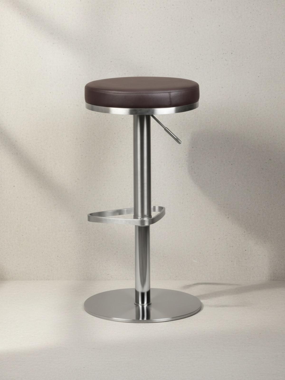 BARHOCKER Höhenverstellbar Gepolstert Triangel-Fußablage ELBE, Braun 38x38x82 cm - Silberfarben/Braun, Kunststoff/Textil (38/82/38cm) - KADIMA DESIGN
