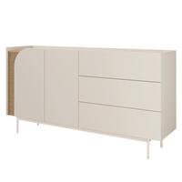 KOMMODE Camel mit 2 Türen und 3 Schubladen, geriffeltem Detail, 170 cm, Frühlingseiche + Macadamia - Eichefarben/Beige, Holzwerkstoff/Metall (172/90/42cm) - Beautysofa