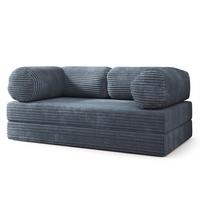 BETTSOFA ALVIO aus Schaumstoff Kordstoff Grau Schlaffunktion - Blaugrau, Textil (170/68/80cm) - MASSENO