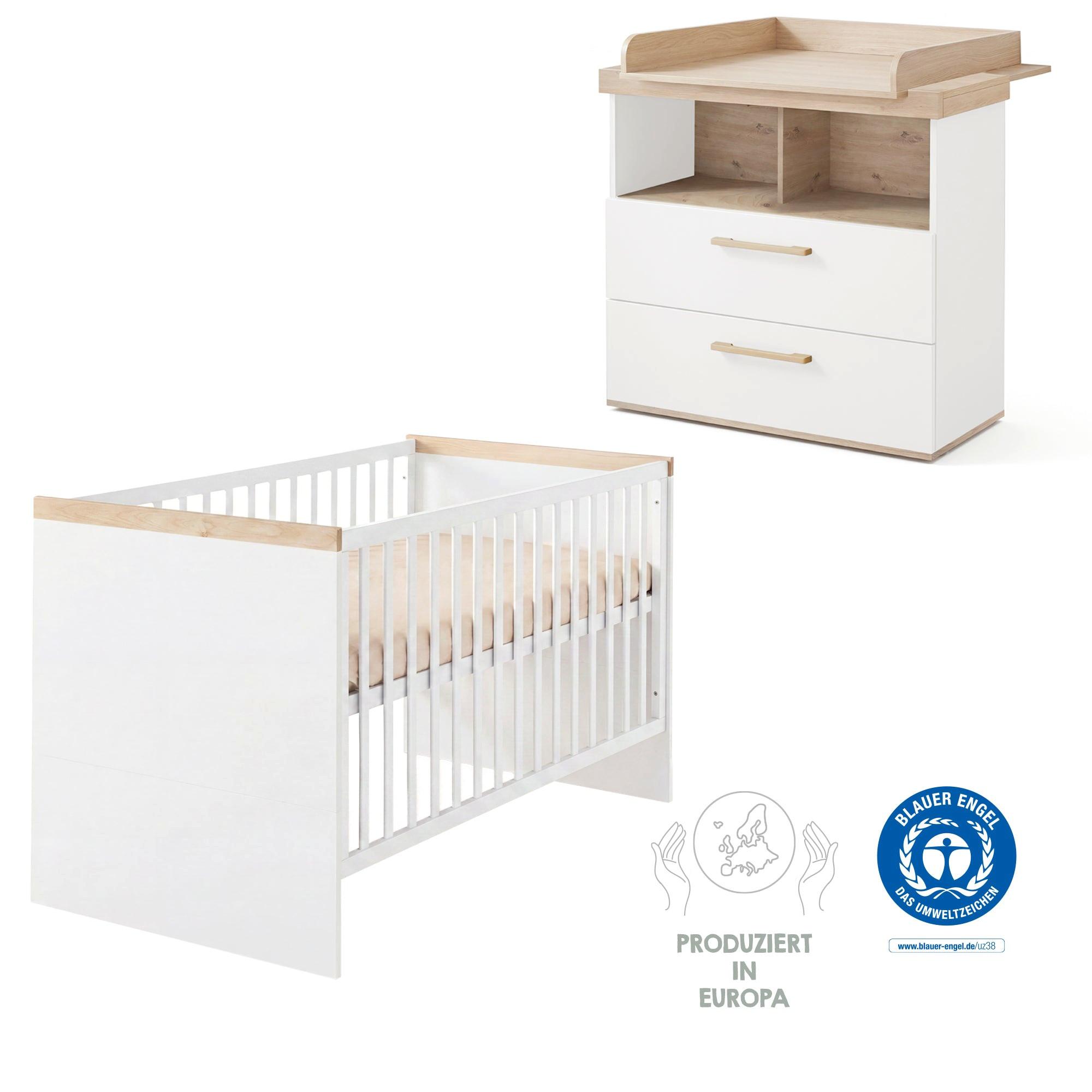 BABYZIMMER-SET Jimmy 2-teilig - Eichefarben/Weiß, Holz/Holzwerkstoff (143/103/77cm) - Roba