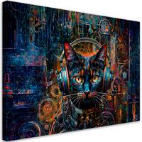 LEINWANDBILD DJ Katze in abstrakten Farben 60x40cm - Blau, Textil (60/40cm) - Feeby