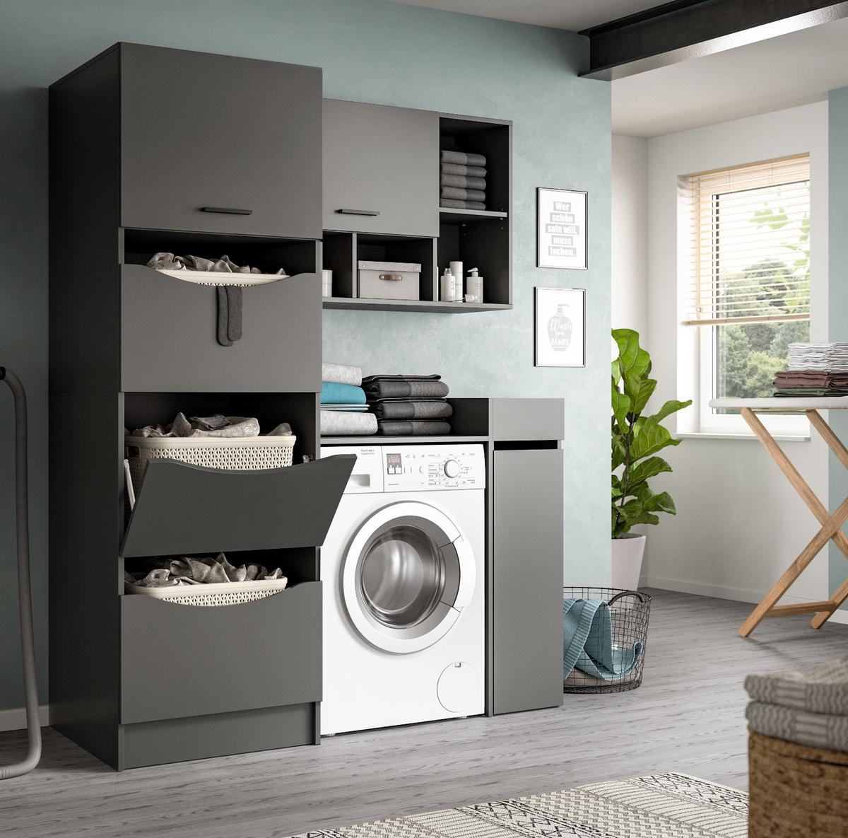 WASCHMASCHINENSCHRANK grau Set 4-teilig 155 x 196 cm, modernes Design - Schwarz/Grau, Holzwerkstoff/Kunststoff (155/196/68cm) - Inn.Furn