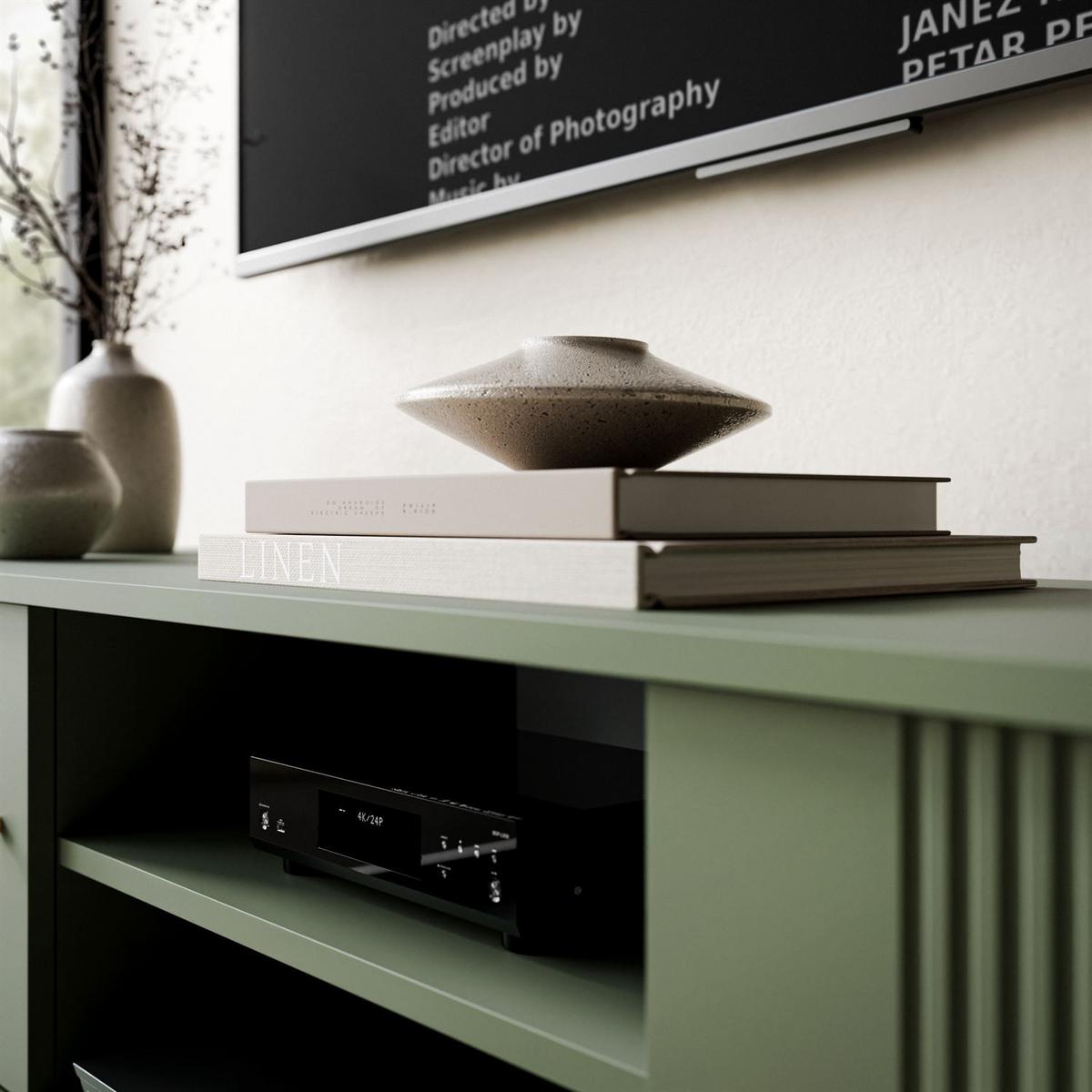TV-UNIT VIVALDI mit geriffelten Fronten - Grün, Holzwerkstoff (155/51/39cm) - Lookway
