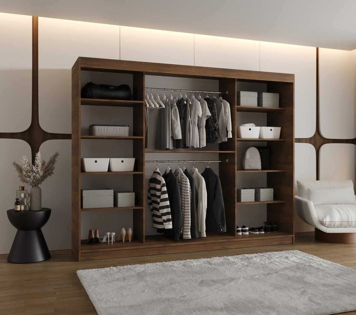 SCHIEBETÜRENSCHRANK mit Spiegel ULTRA 200/250/62 3-türig - Silberfarben/Walnussfarben, Holz (250/200/62cm) - MÖBEL KRYSPOL