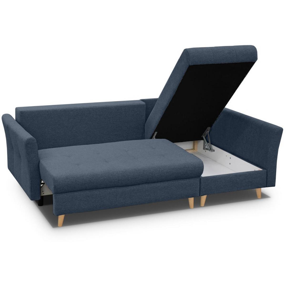 ECKSCHLAFSOFA Neron mit 2 Bettkasten und Beine in Buchefarbe, Dunkelblau, rechts - Buchefarben/Dunkelblau, Textil (233/148cm) - Beautysofa