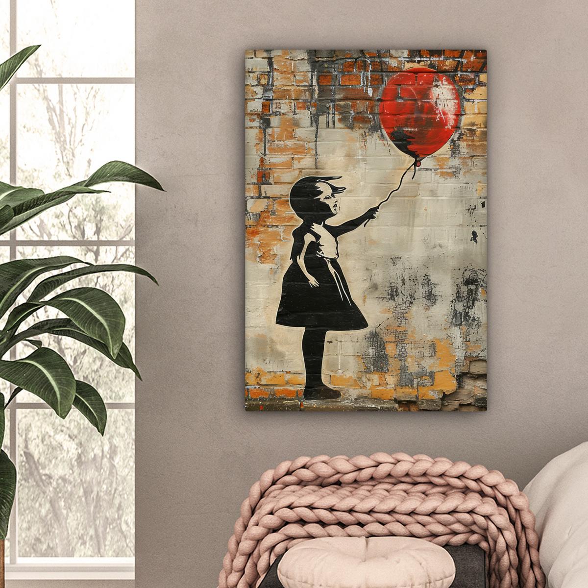 LEINWANDBILD Graffiti - Banksy - Mädchen - Straßenkunst Wanddeko 40x60 cm - Sandfarben, Textil (40/60cm) - MuchoWow