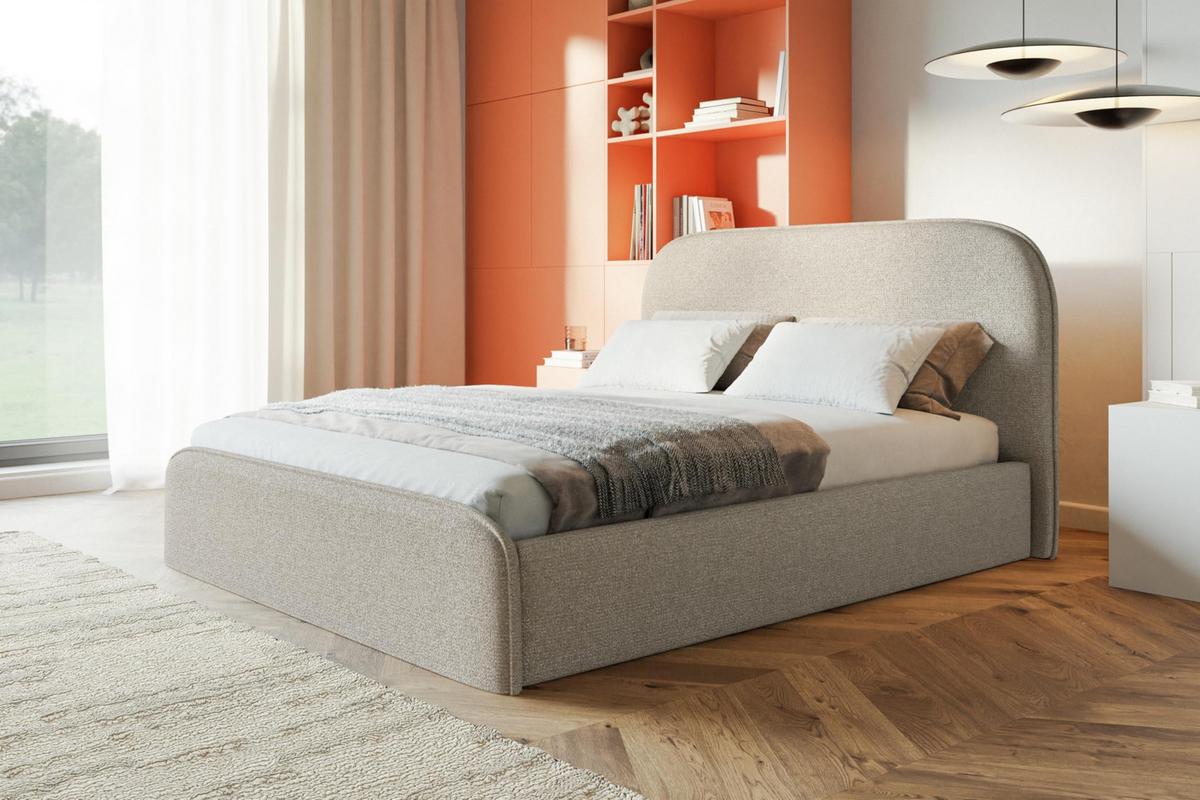 BETT 140x200 - Polsterbett mit Bettkasten und Metallrahmen - Modern Betten - Eleganter Puente-Stoff - Kollektion Vienna - Beige - Beige, Holz/Textil (140/200cm) - Alpi-Möbel
