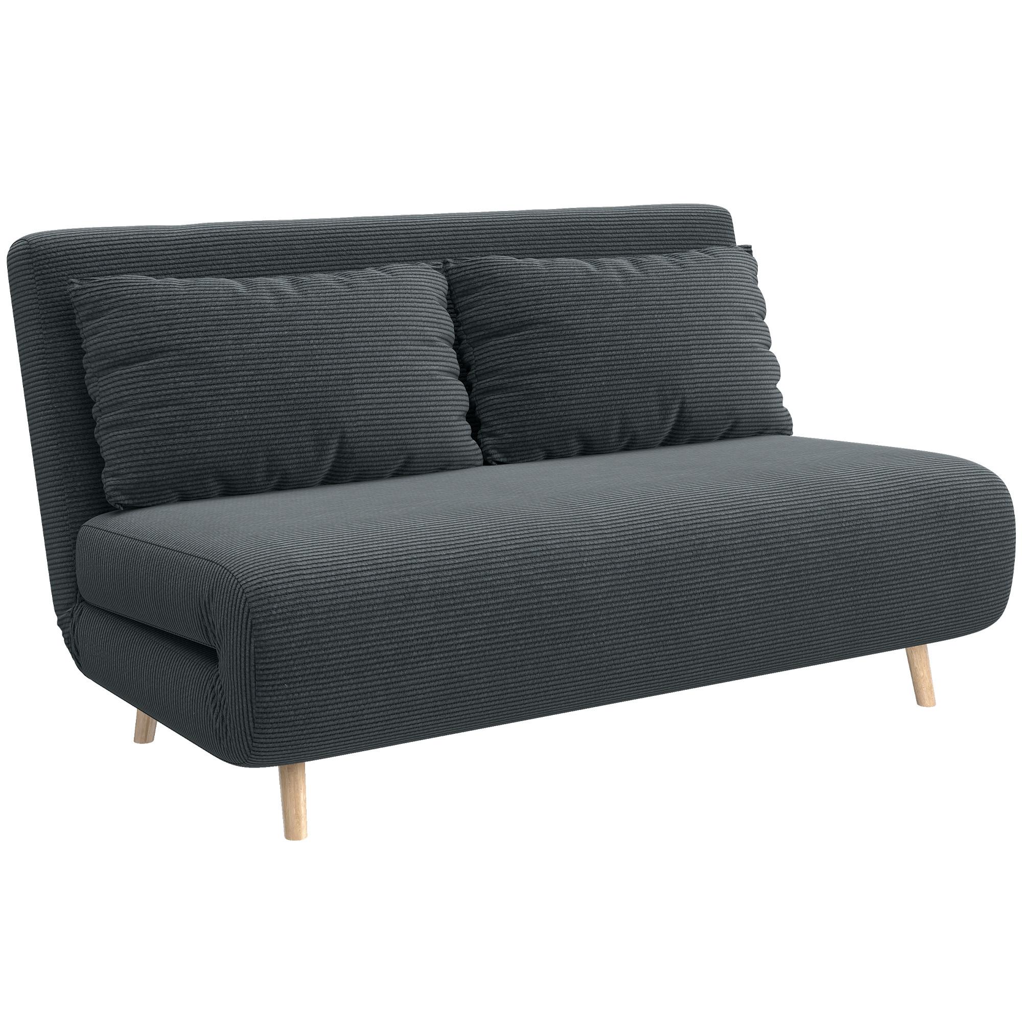 SCHLAFSOFA Polyester Buchenholz Dunkelgrau - Dunkelgrau/Buchefarben, Buchenholz/Textil (90/81/141cm) - HOMCOM