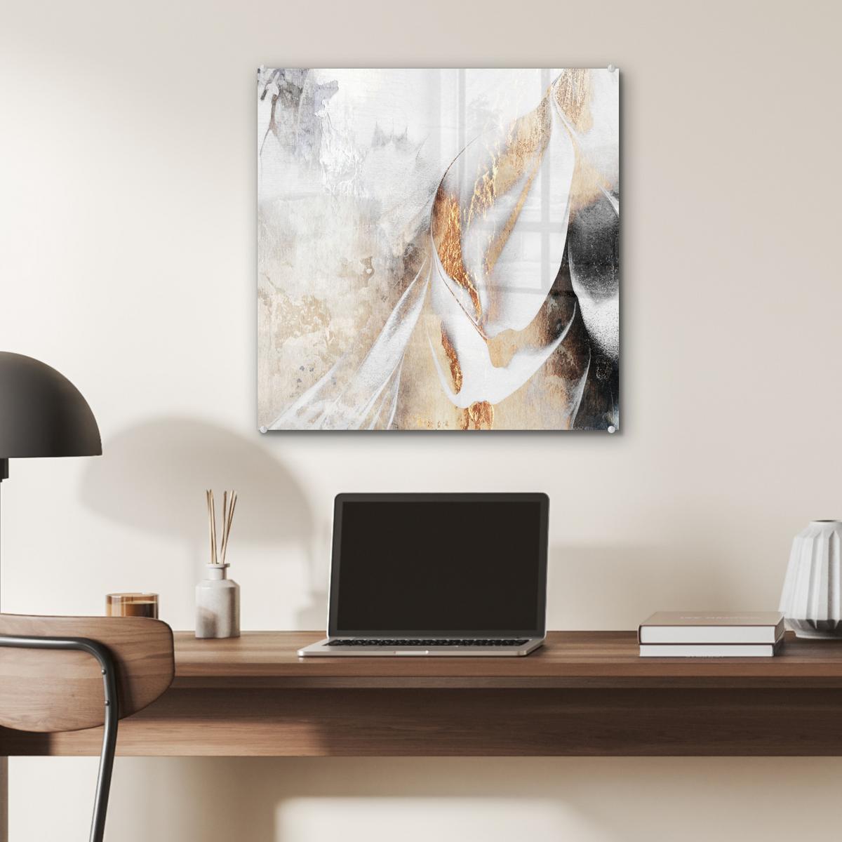 ACRYLGLASBILD Luxus - Abstrakt - Gold - Weiß 50x50 cm - Goldfarben, Glas (50/50cm) - MuchoWow