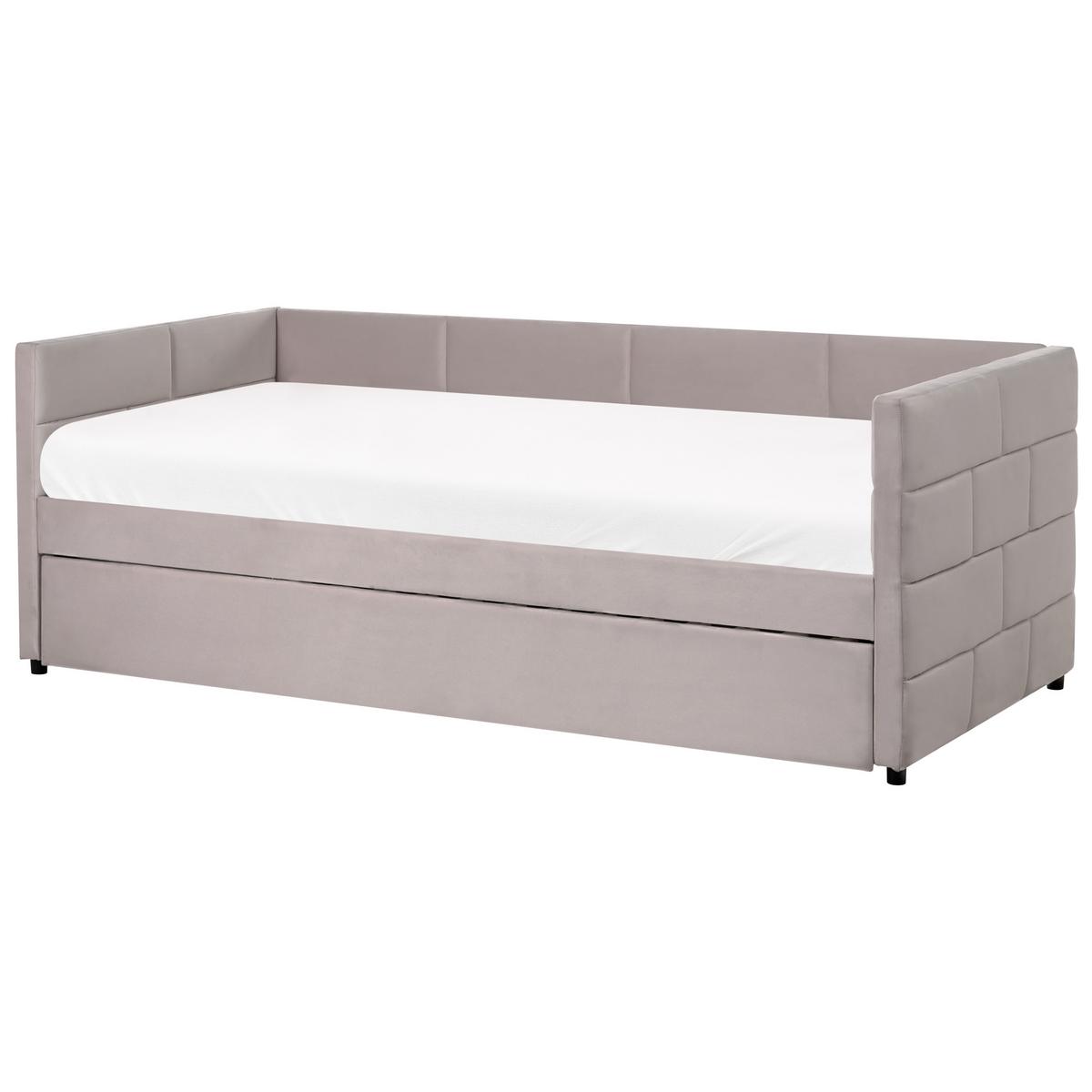 AUSZIEHBETT Samtstoff 90/200 cm Hellgrau Chavonne - Hellgrau, Textil (90/200cm) - Beliani